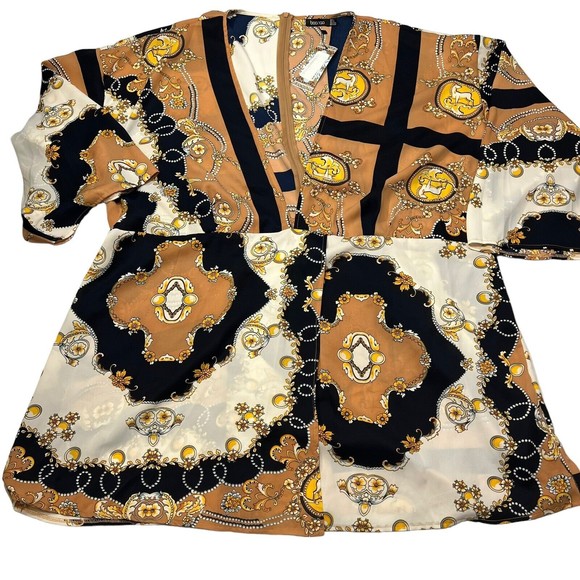 BooHoo Womens Dress Size 20 Multicolor Floral Plunge Neckline Kimono Sleeves - Picture 1 of 14